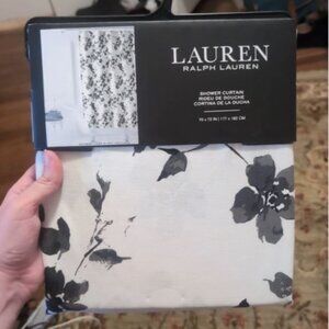 Ralph Lauren White Black Rose Floral 100% Cotton Fabric Shower Curtain 70x72 NEW